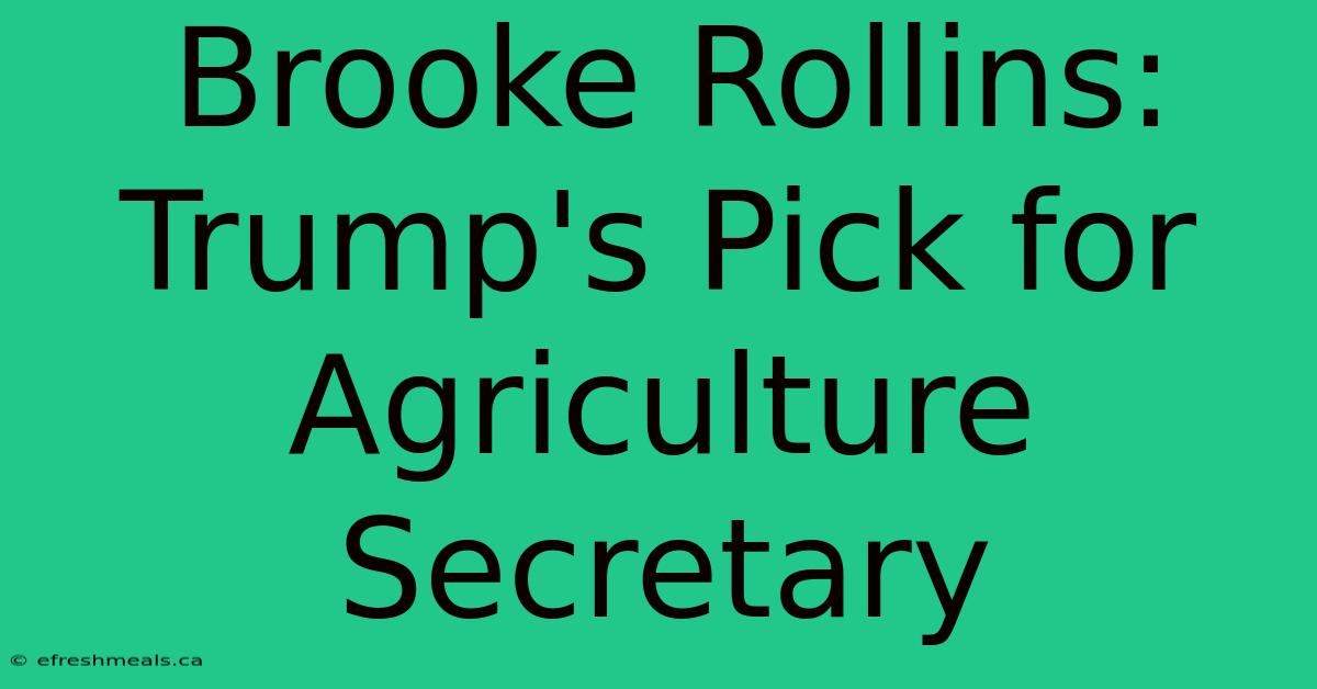 Brooke Rollins: Trump's Pick For Agriculture Secretary