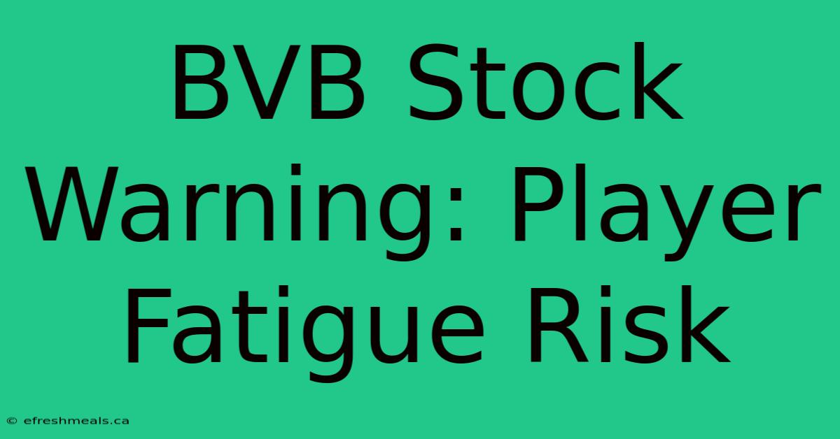 BVB Stock Warning: Player Fatigue Risk