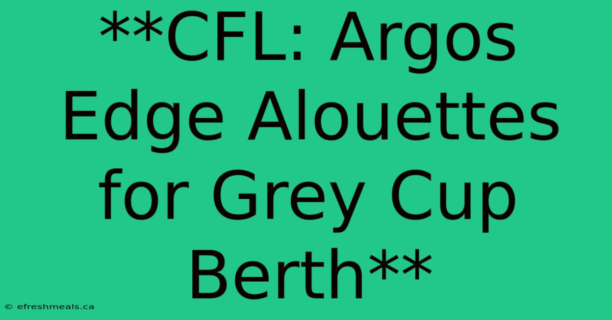 **CFL: Argos Edge Alouettes For Grey Cup Berth**