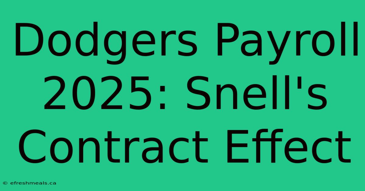 Dodgers Payroll 2025: Snell's Contract Effect