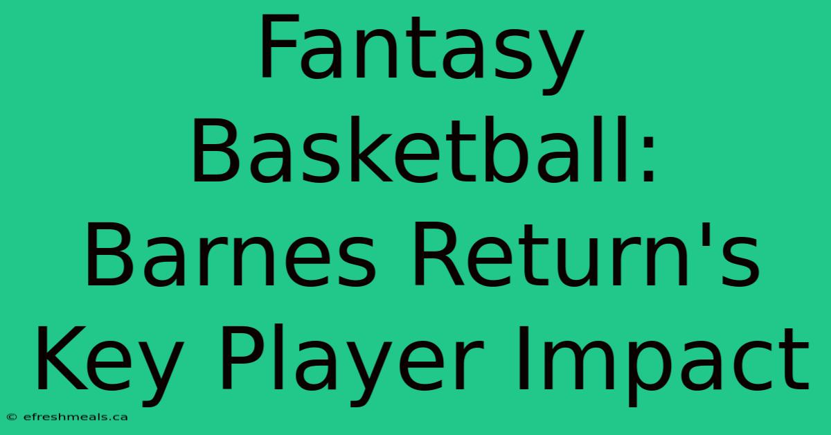 Fantasy Basketball: Barnes Return's Key Player Impact