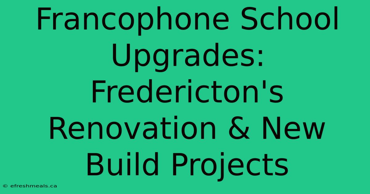 Francophone School Upgrades: Fredericton's Renovation & New Build Projects