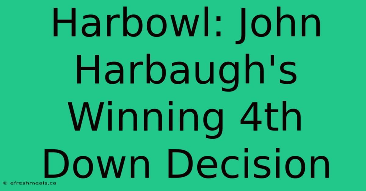 Harbowl: John Harbaugh's Winning 4th Down Decision