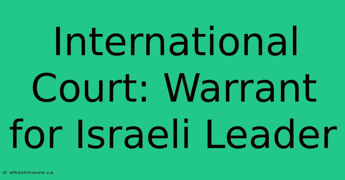 International Court: Warrant For Israeli Leader