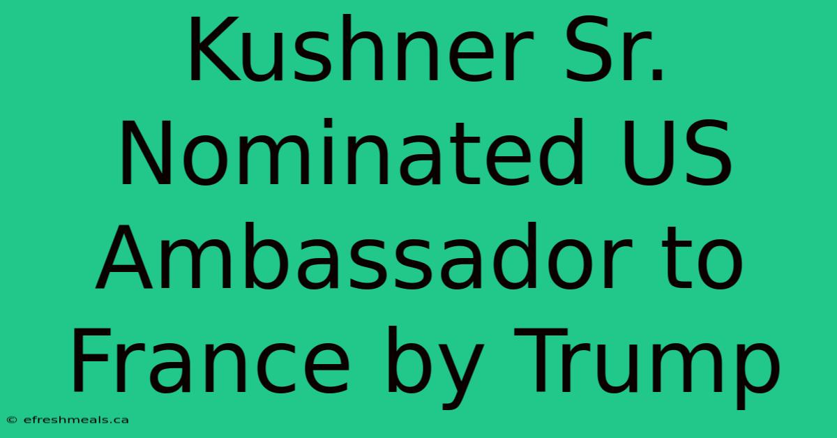 Kushner Sr. Nominated US Ambassador To France By Trump