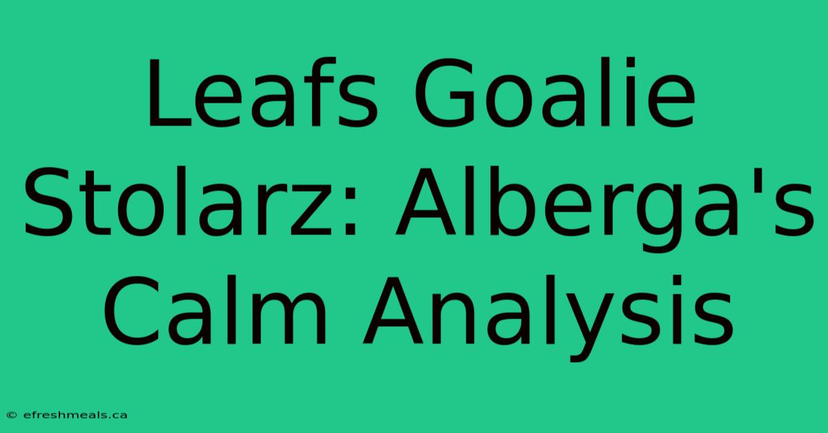 Leafs Goalie Stolarz: Alberga's Calm Analysis