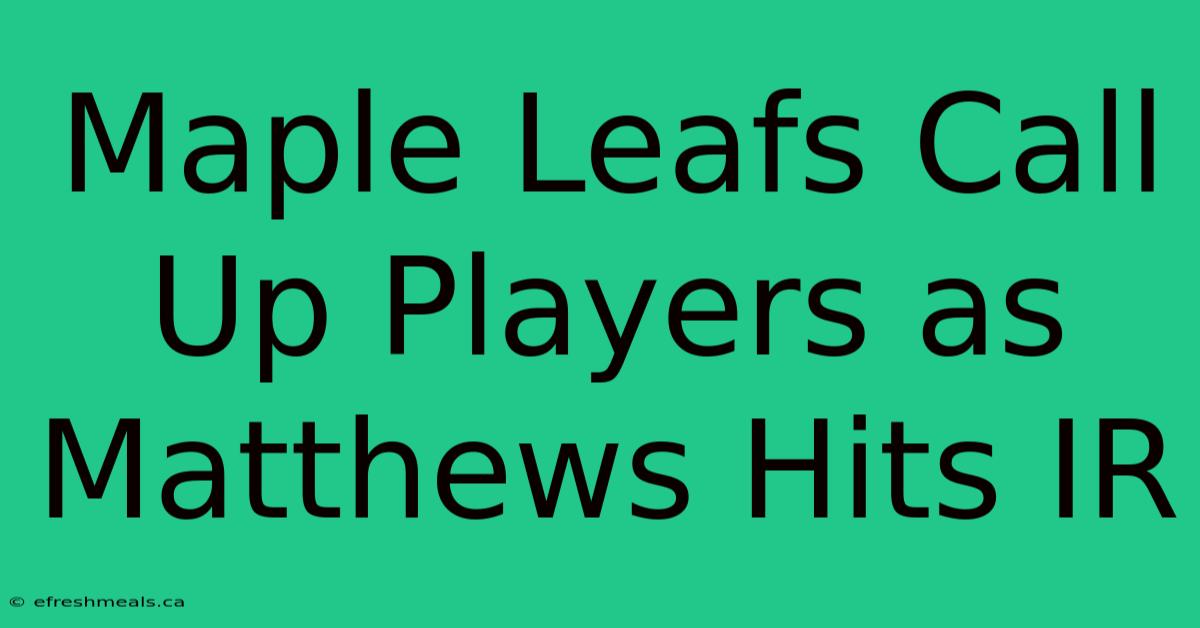 Maple Leafs Call Up Players As Matthews Hits IR 