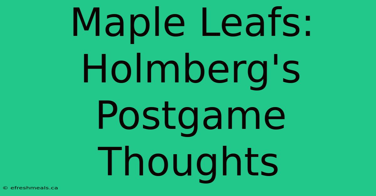 Maple Leafs: Holmberg's Postgame Thoughts