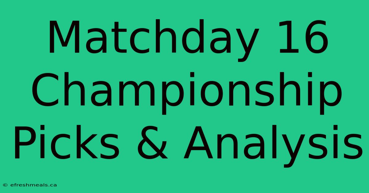 Matchday 16 Championship Picks & Analysis