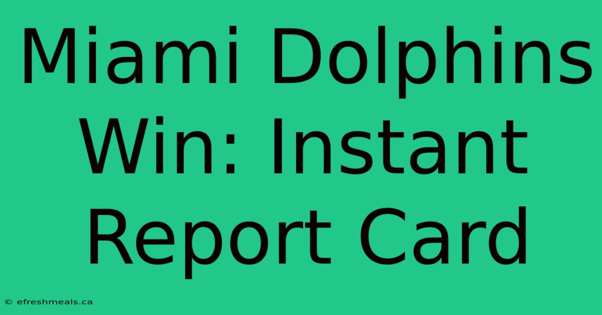 Miami Dolphins Win: Instant Report Card