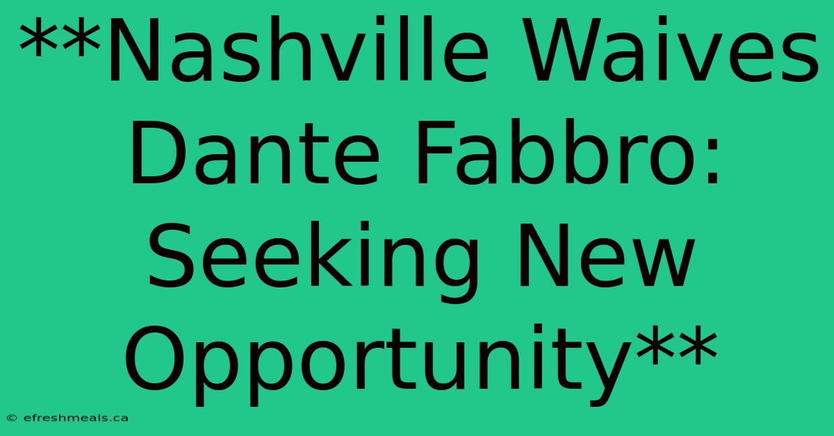 **Nashville Waives Dante Fabbro: Seeking New Opportunity**