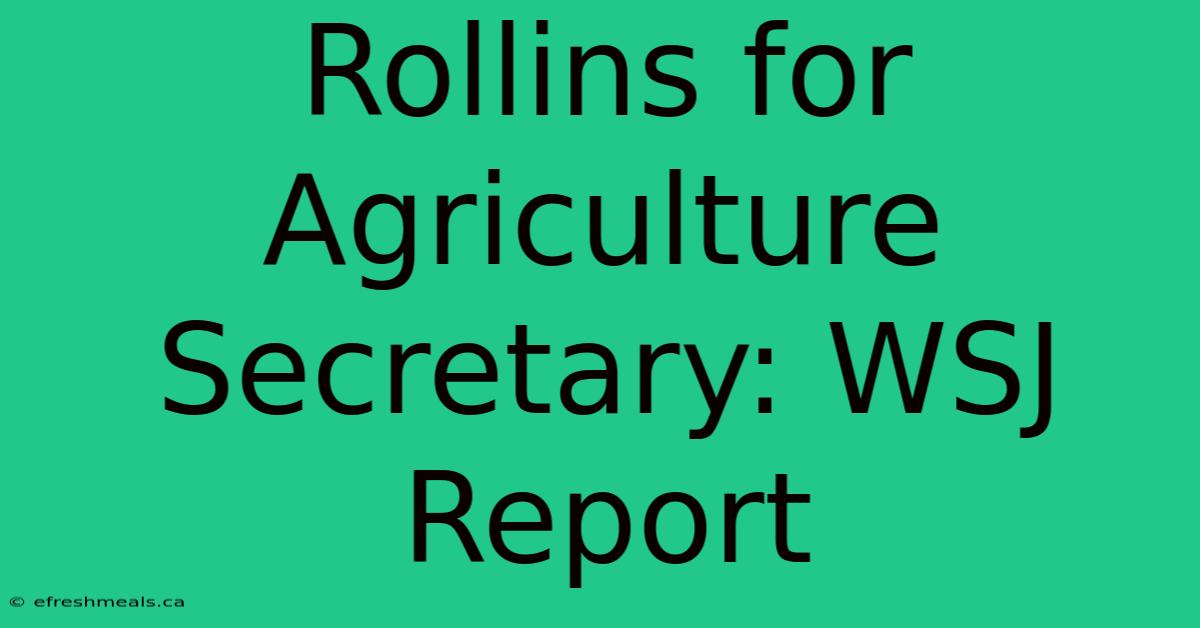 Rollins For Agriculture Secretary: WSJ Report