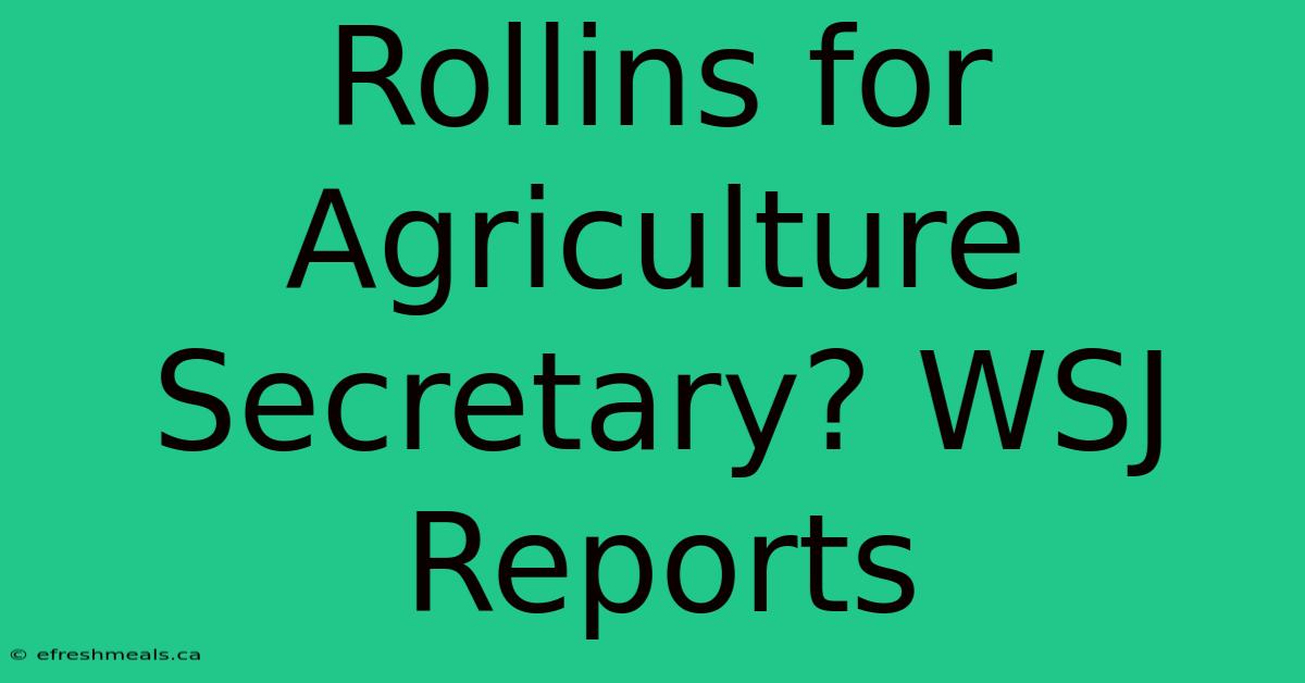 Rollins For Agriculture Secretary? WSJ Reports