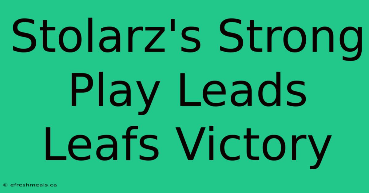 Stolarz's Strong Play Leads Leafs Victory