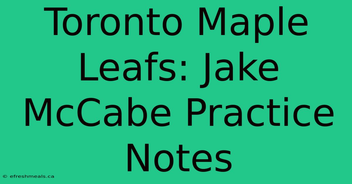 Toronto Maple Leafs: Jake McCabe Practice Notes