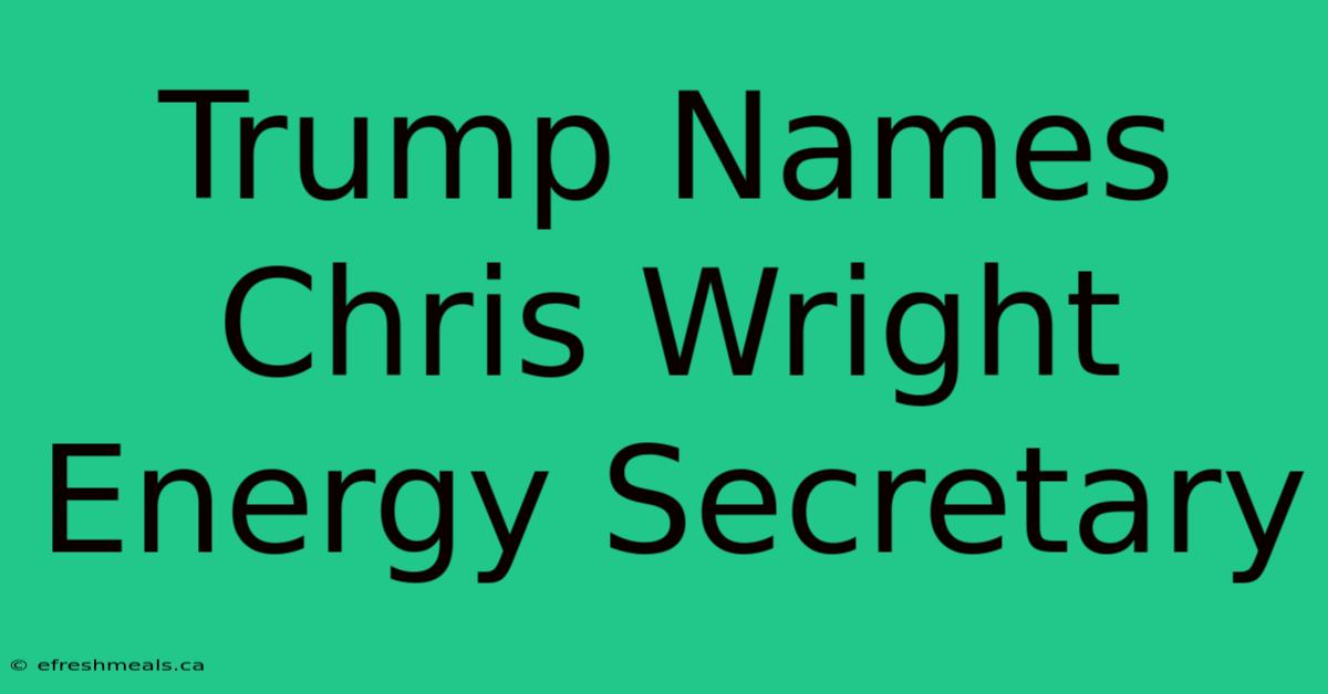 Trump Names Chris Wright Energy Secretary