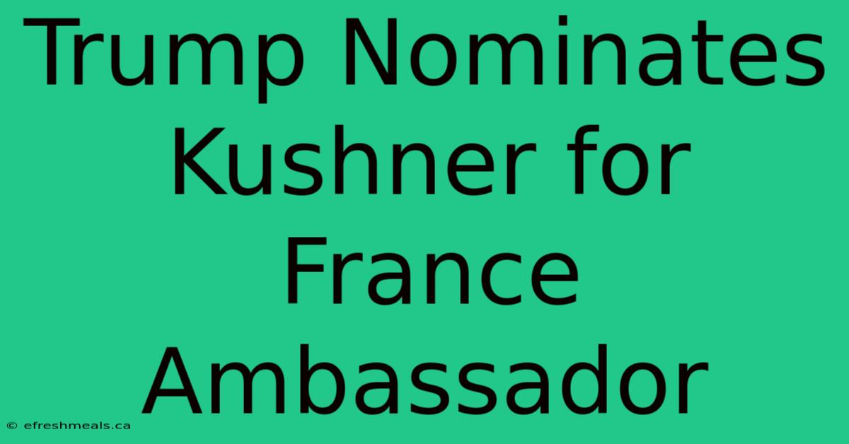 Trump Nominates Kushner For France Ambassador