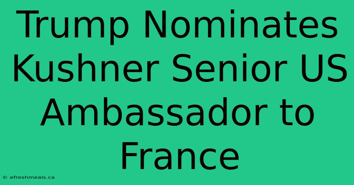 Trump Nominates Kushner Senior US Ambassador To France