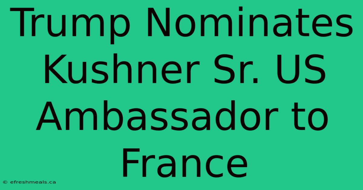 Trump Nominates Kushner Sr. US Ambassador To France