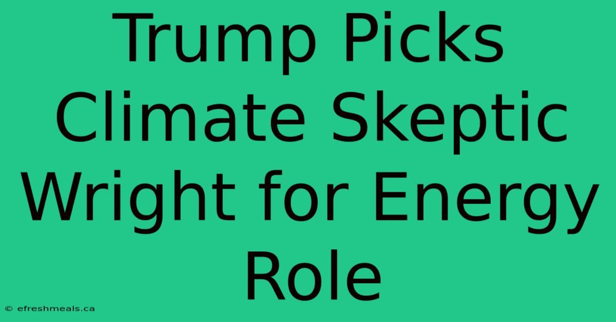 Trump Picks Climate Skeptic Wright For Energy Role