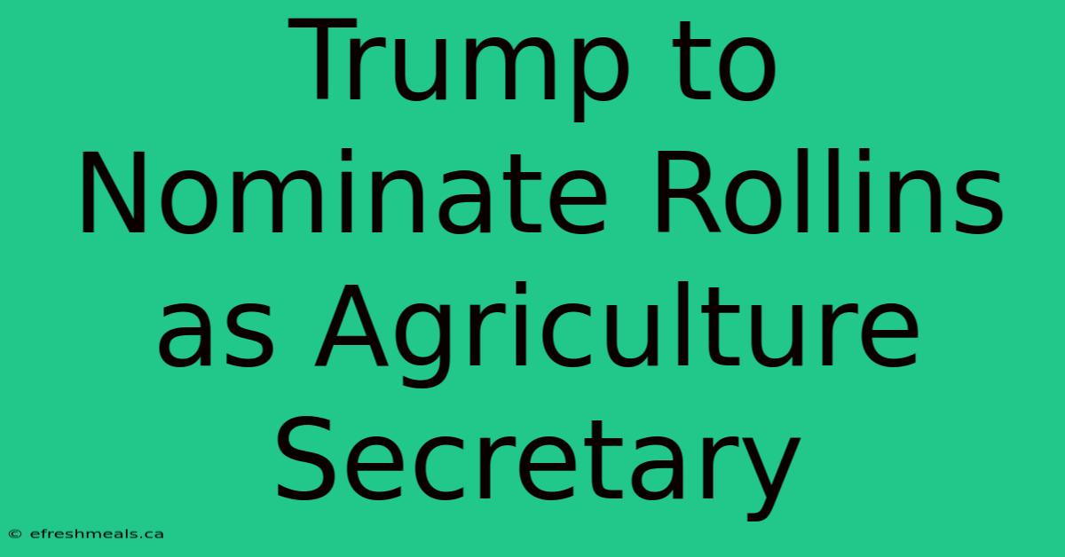 Trump To Nominate Rollins As Agriculture Secretary