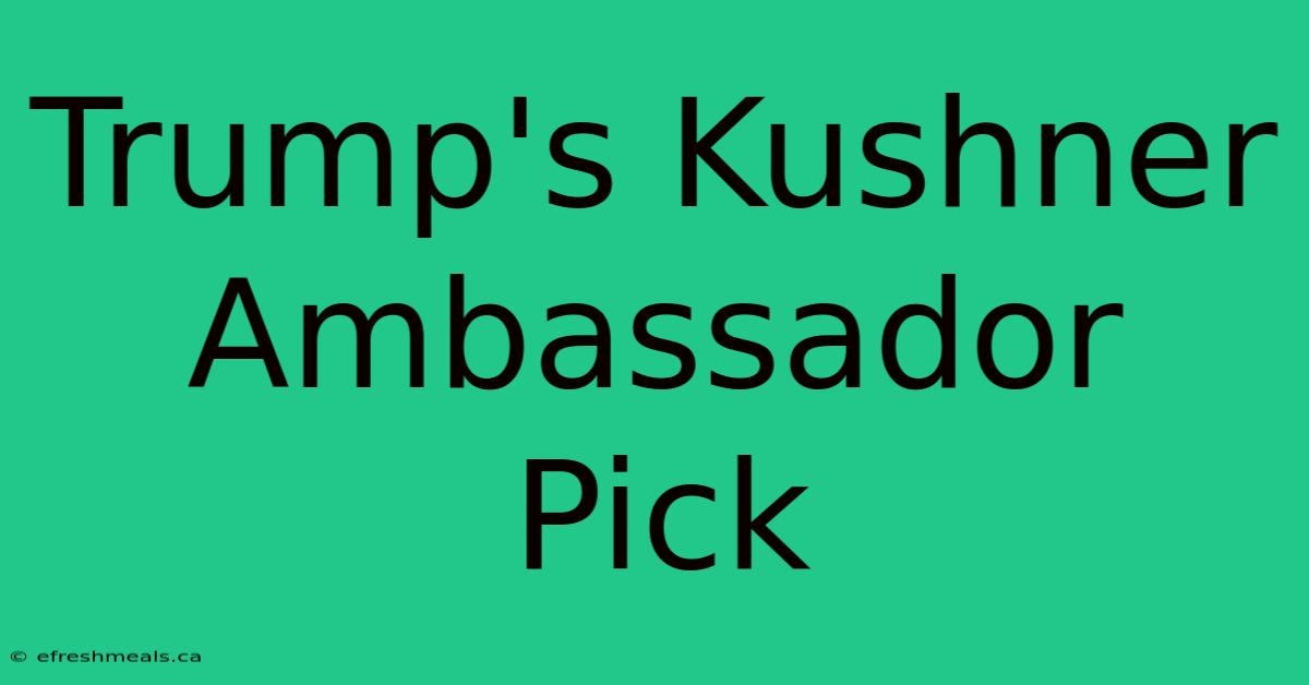 Trump's Kushner Ambassador Pick